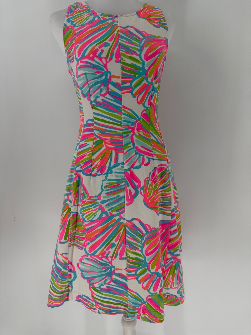 Lilly Pulitzer Fit & Flare Dress XS Pink Blue Green Seashell Print